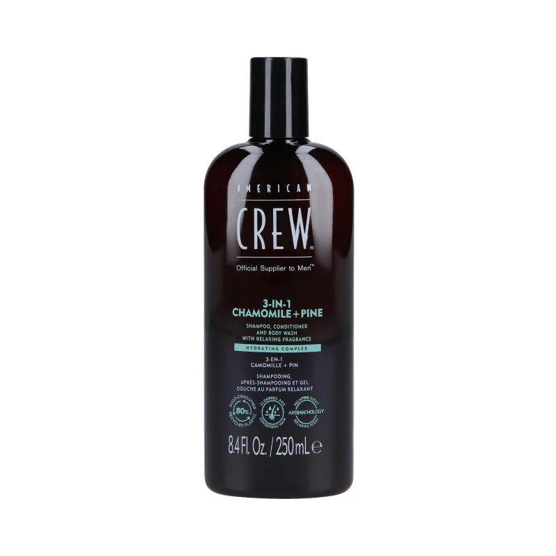 AMERICAN CREW 3-IN-1 CHAMOMILE&PINE Szampon, odżywka i żel pod prysznic, Trzy w jednym o zapachu rumianku i sosny 250 ml