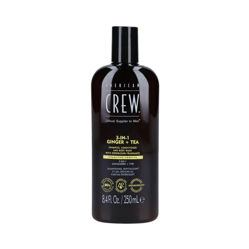 AMERICAN CREW 3-IN-1 GINGER&TEA Szampon, odżywka i żel pod prysznic, Trzy w jednym o zapachu imbiru i herbaty 250 ml