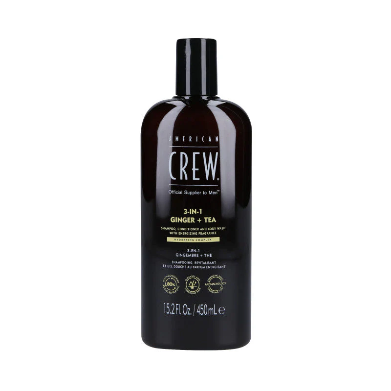 AMERICAN CREW 3-IN-1 GINGER&TEA Szampon, odżywka i żel pod prysznic, Trzy w jednym o zapachu imbiru i herbaty 450 ml