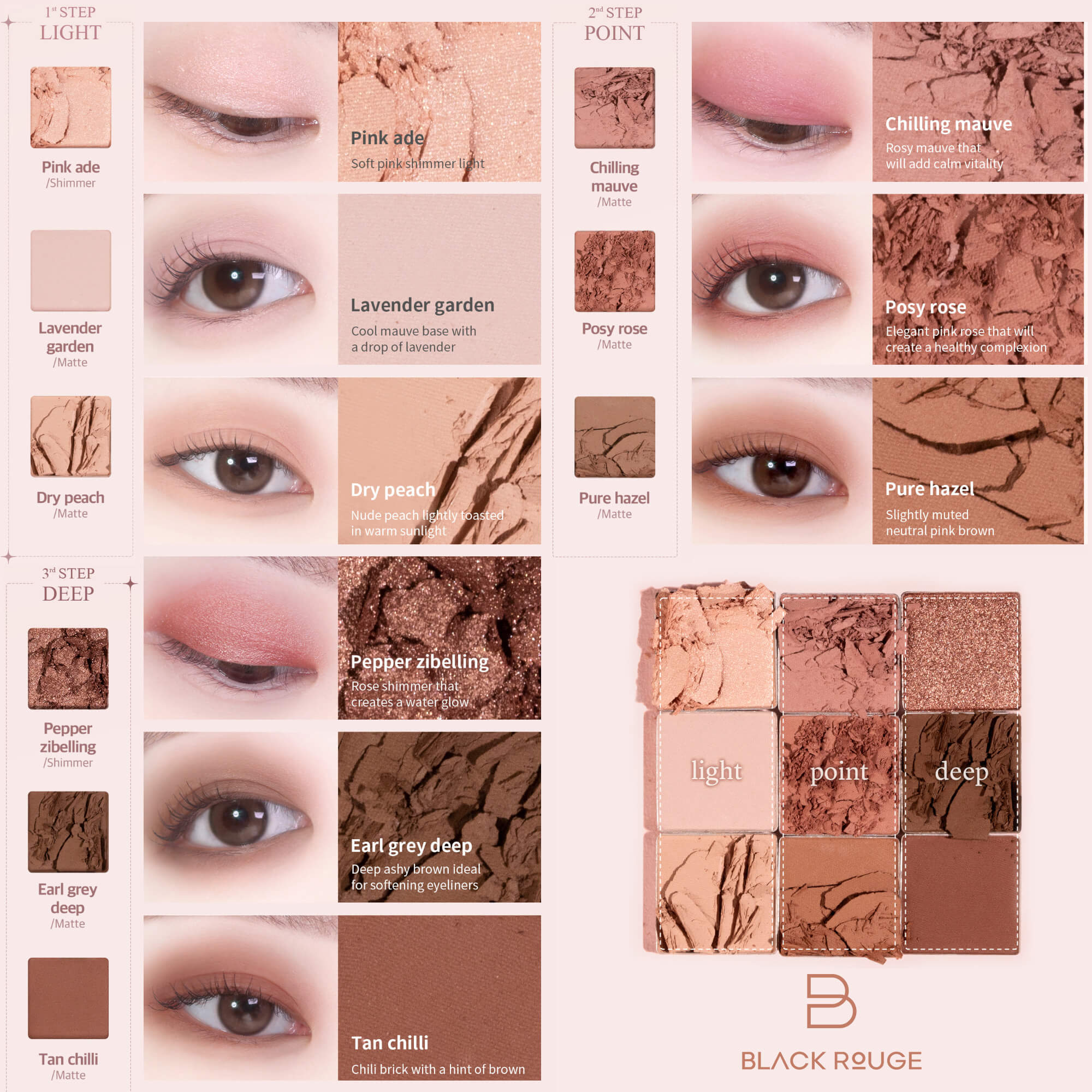 BLACK ROUGE Colordation Mood Palette Profesjonalna paleta cieni do powiek 8 g - Image 3