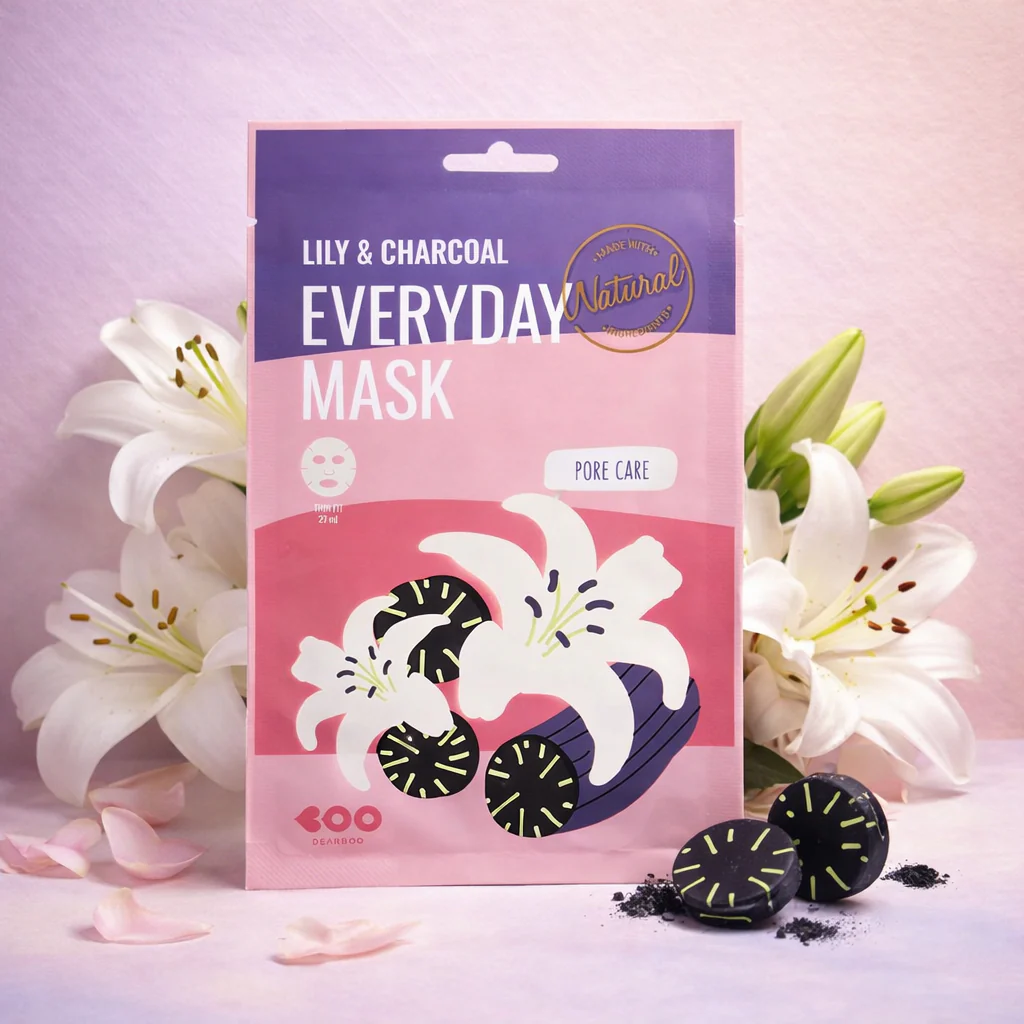 DEARBOO EVERYDAY LILY&CHARCOAL Maska w płachcie zwężająca pory 27 ml - Image 4