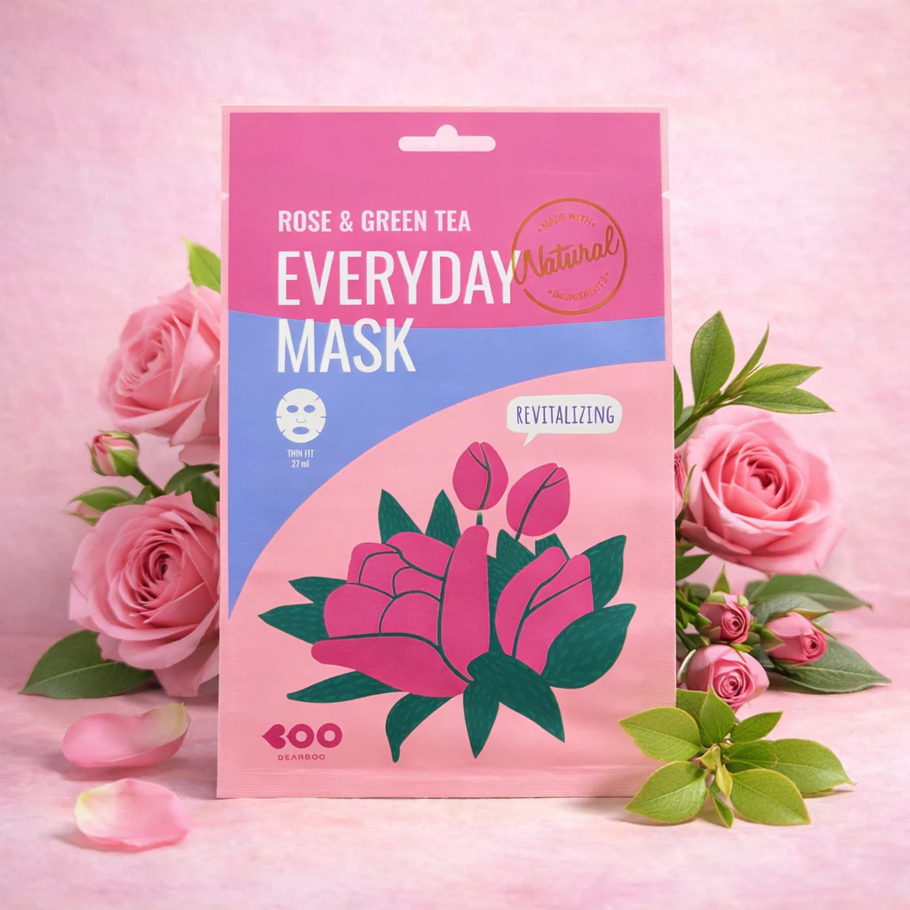 DEARBOO EVERYDAY ROSE&GREEN TEA Rewitalizująca maska w płachcie 27 ml - Image 6