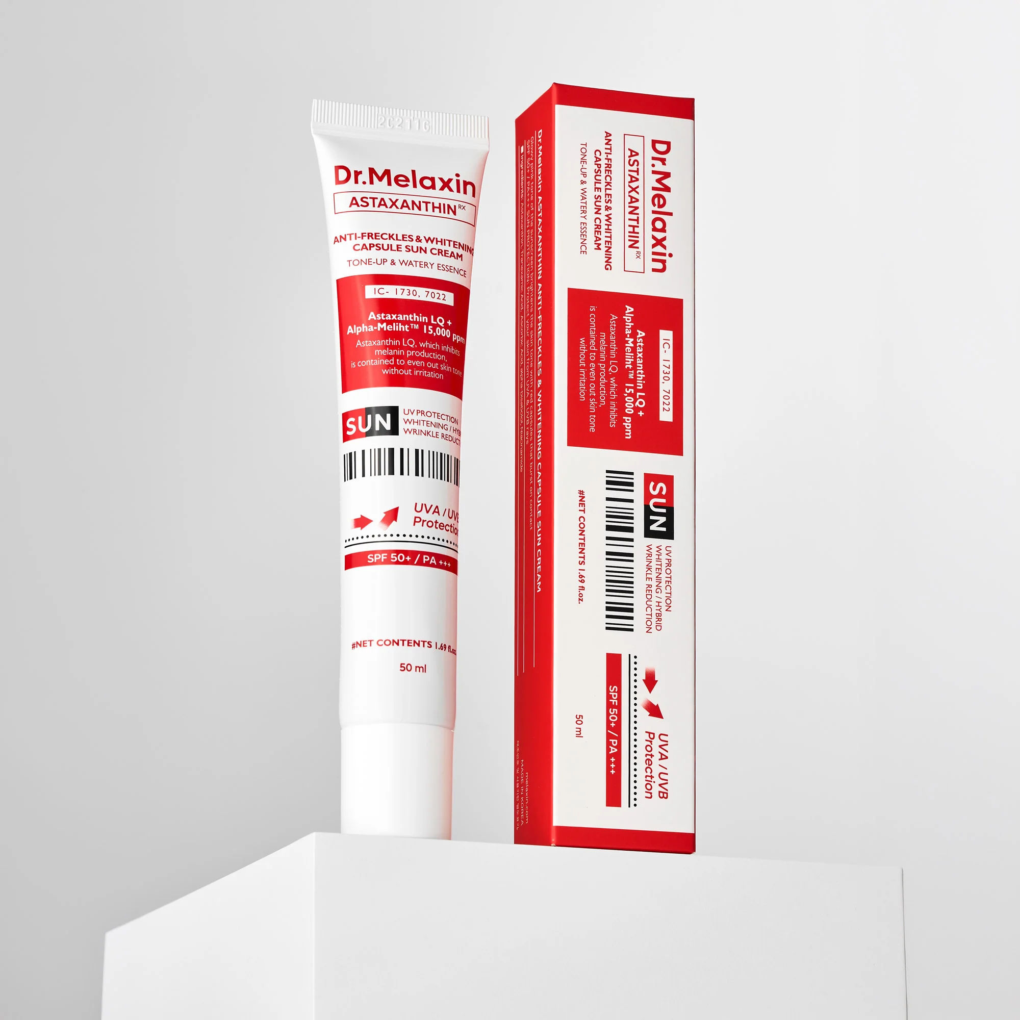 DR.MELAXIN Astaxanthin Anti-Freckles & Whitening Capsule Sunscreen SPF50+ / PA+++ - Tonujący krem z filtrem na przebarwienia 50 ml - Image 3