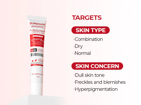 DR.MELAXIN Astaxanthin Anti-Freckles & Whitening Capsule Sunscreen SPF50+ / PA+++ - Tonujący krem z filtrem na przebarwienia 50 ml - Image 8