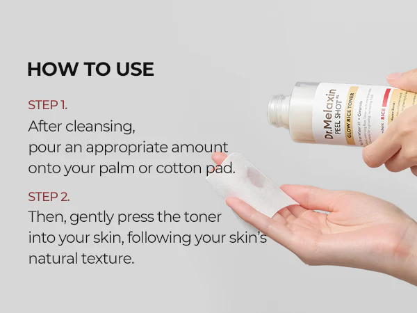DR.MELAXIN PEEL SHOT GLOW WHITE RICE TONER Nawilżająco-rozświetlający tonik ryżowy 200 ml - Image 5
