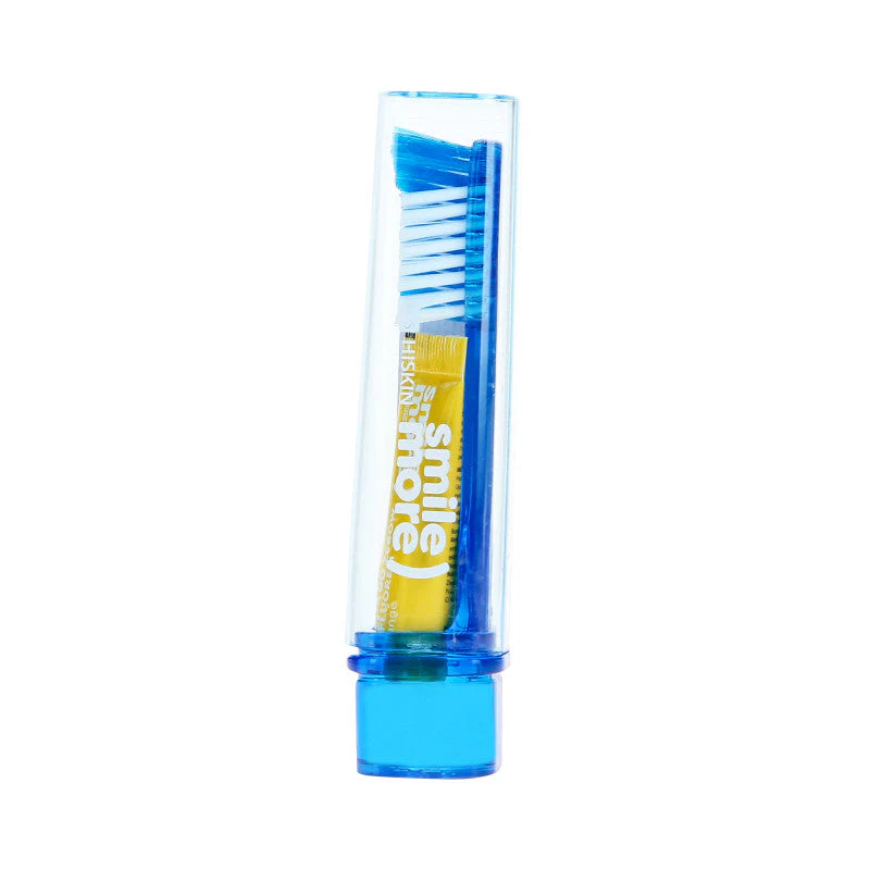 HISKIN DENTAL TRAVEL Składana szczoteczka do zębów + pasta o smaku mango 4 ml