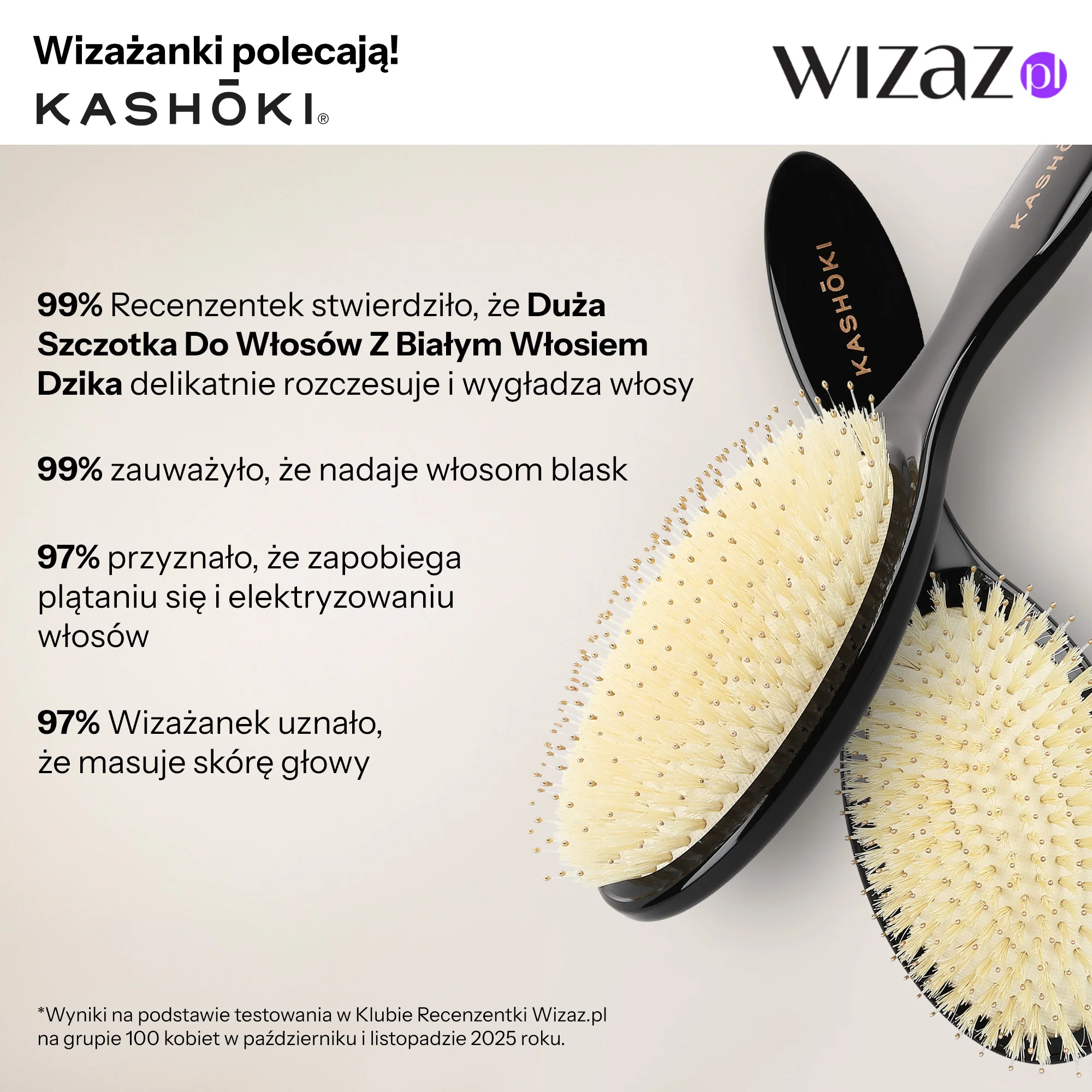 KASHŌKI Smooth White Detangler Duża szczotka z białym włosiem dzika, Oval - Image 6