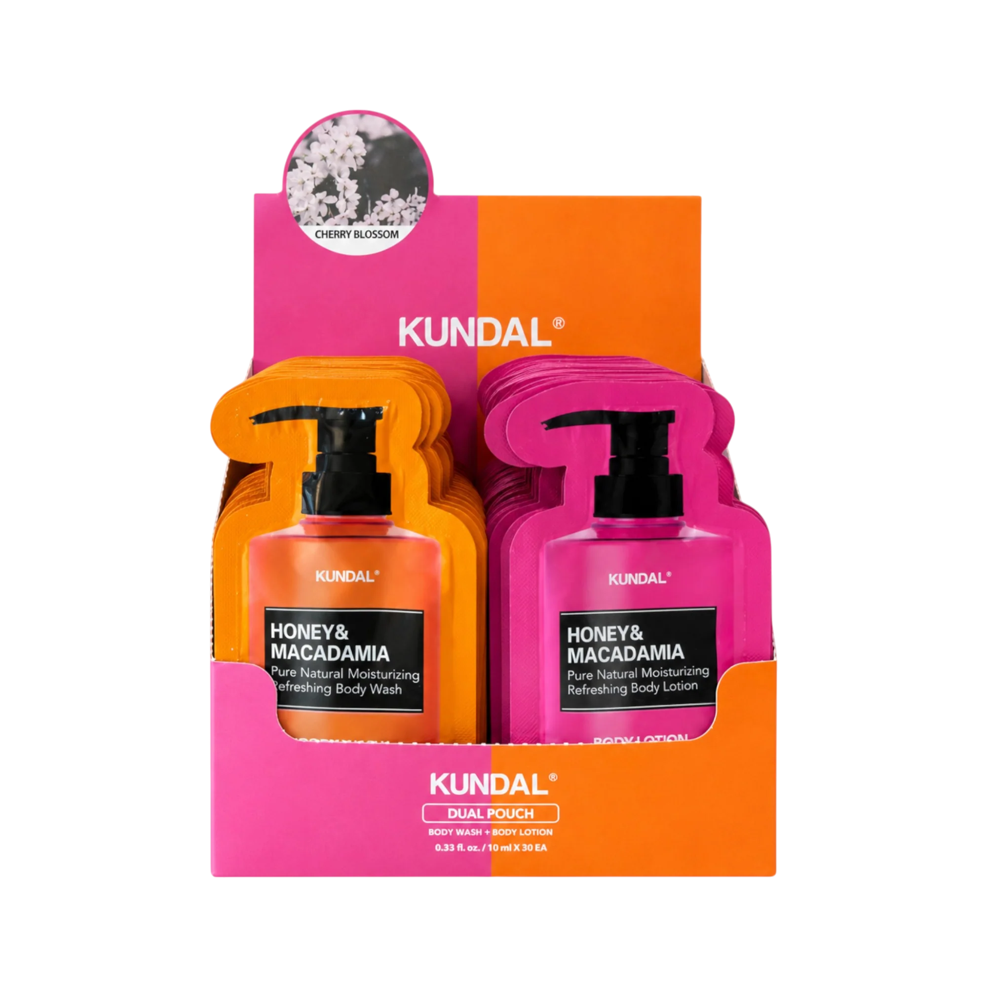 KUNDAL HONEY & MACADAMIA Zestaw saszetek do mycia i pielęgnacji ciała Cherry Blossom 30 x 10 ml