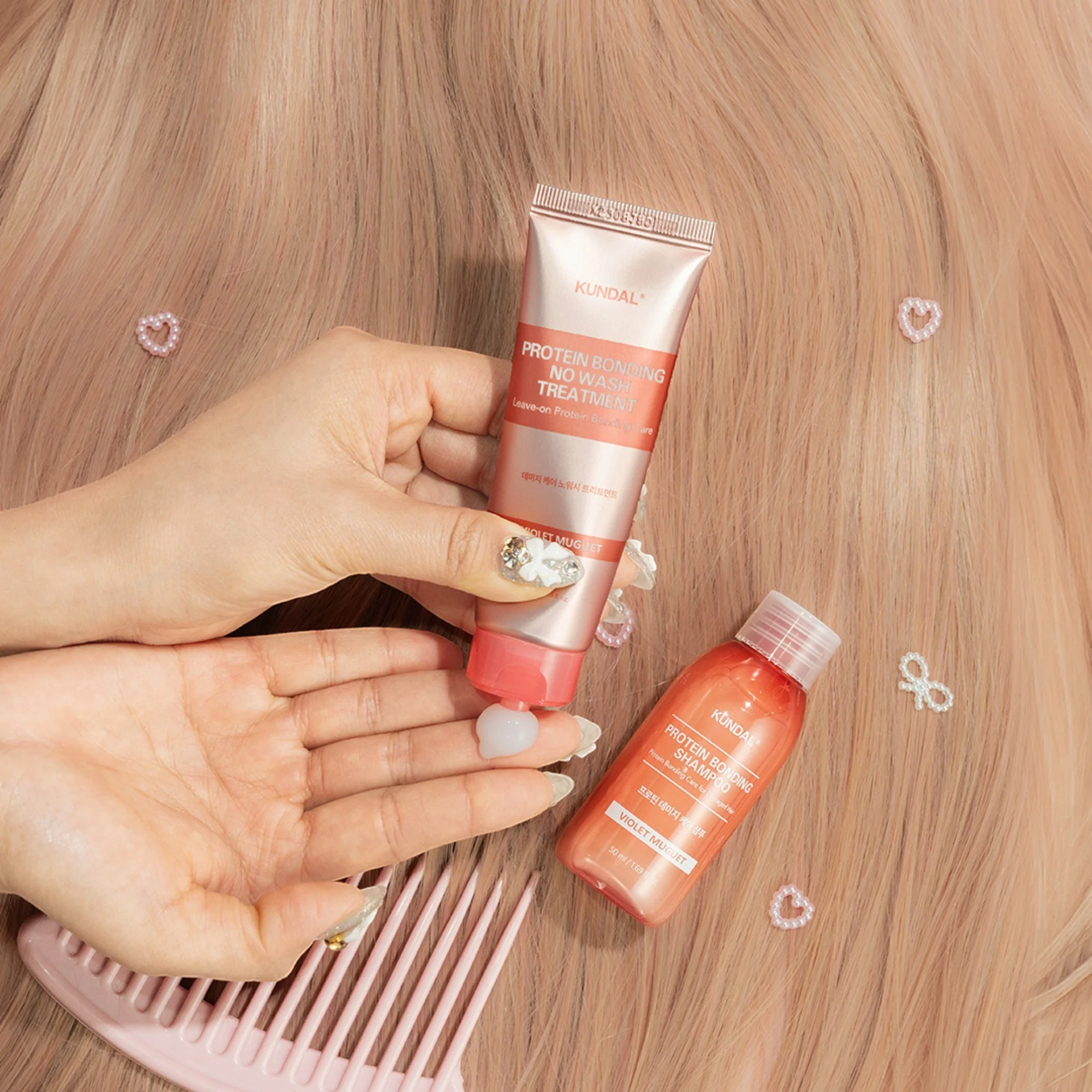 KUNDAL PROTEIN BONDING NO WASH Intensywnie wzmacniająca kuracja bez spłukiwania Violet Muguet 50 ml - Image 2