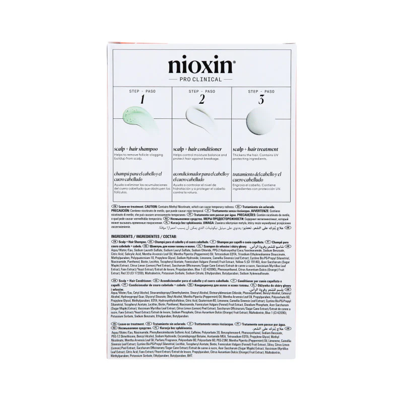 NIOXIN PRO CLINICAL 4 Trzystopniowy zestaw do włosów farbowanych z postępującym przerzedzeniem 2 x 150 ml + 40 ml - Image 4