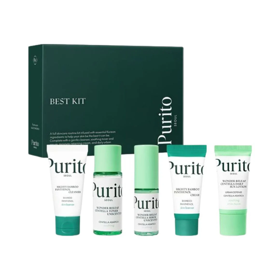 PURITO SEOUL BEST KIT Zestaw kosmetyków z ekstraktem z bambusa, wąkroty azjatyckiej i pantenolem