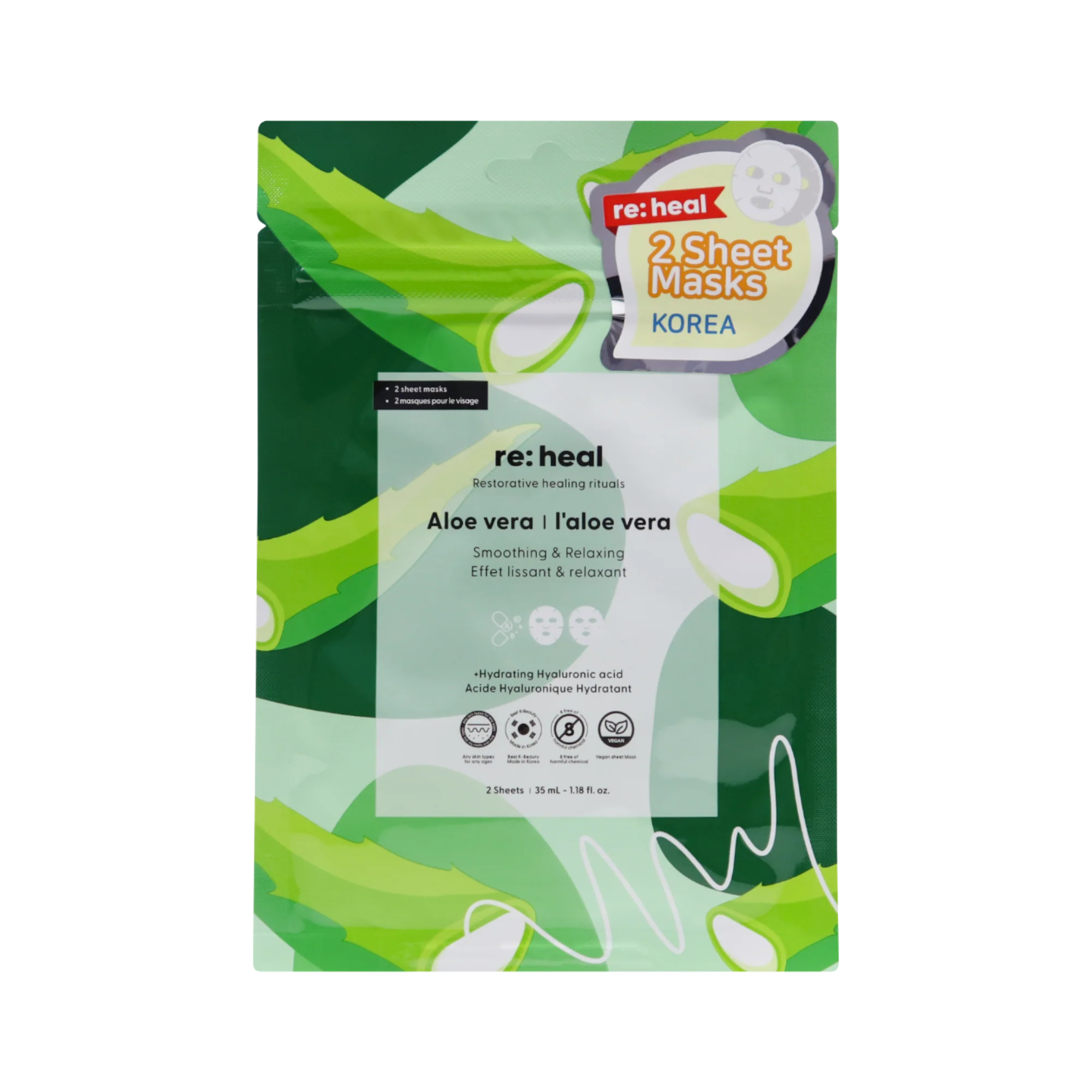 RE:HEAL ALOE VERA Maseczka w płachcie – wygładzenie i relaks 35 ml (2 szt.)