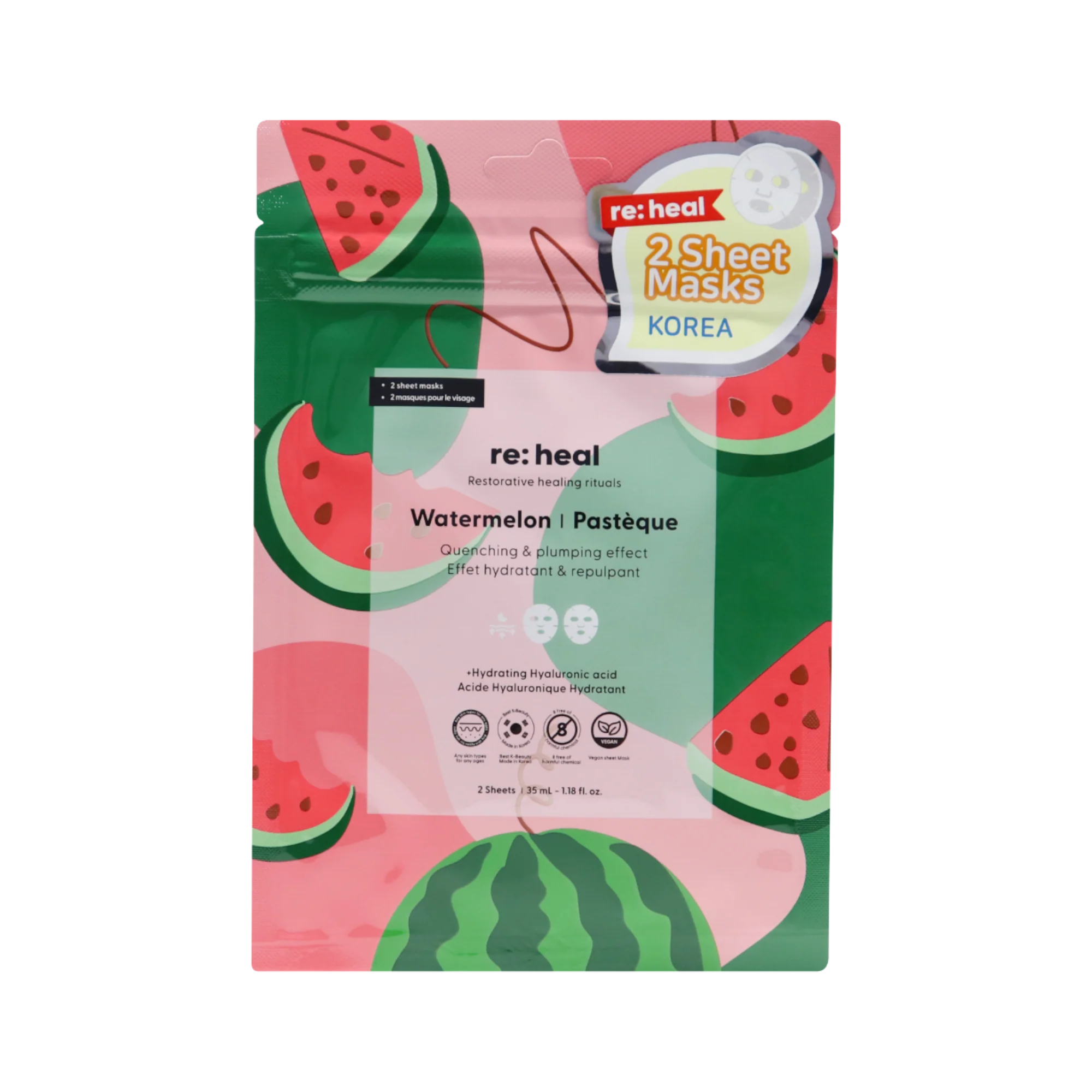 RE:HEAL WATERMELON Maseczka w płachcie – nawilżenie i efekt plumping 35 ml (2 szt.)
